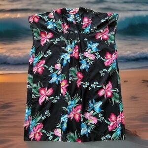 VTG ROYAL CREATIONS Aloha Hawaii Kaftan Dress Adjustable Waist Black Floral O/S